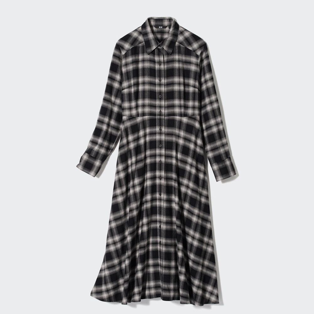 Uniqlo Soft Brushed Checked Long-Sleeve Shirt Dress Size XS